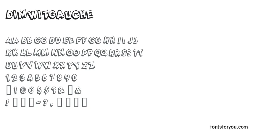 Czcionka Dimwitgauche – alfabet, cyfry, specjalne znaki
