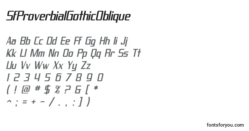 Czcionka SfProverbialGothicOblique – alfabet, cyfry, specjalne znaki