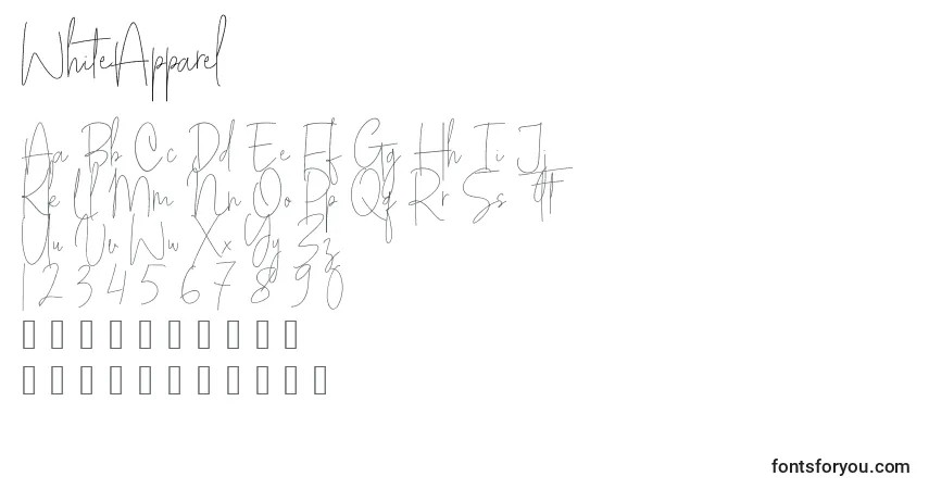 Шрифт WhiteApparel (64068) – алфавит, цифры, специальные символы