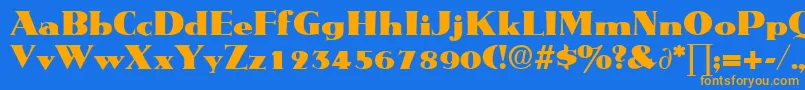 フォントMetropolisDb – オレンジ色の文字が青い背景にあります。