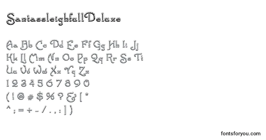 Czcionka SantassleighfullDeluxe – alfabet, cyfry, specjalne znaki
