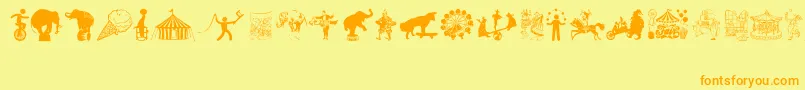 CircusAndFair-fontti – oranssit fontit keltaisella taustalla