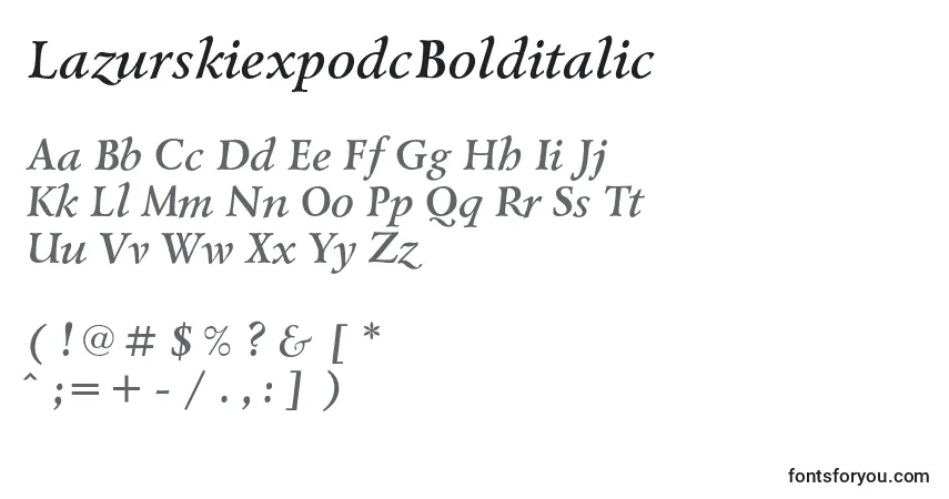 A fonte LazurskiexpodcBolditalic – alfabeto, números, caracteres especiais