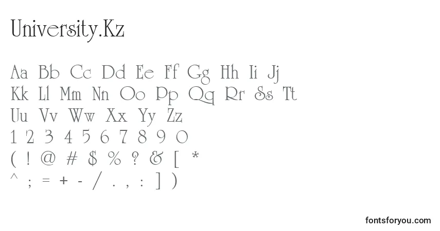 University.Kzフォント–アルファベット、数字、特殊文字