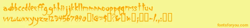 フォントSmegalomania – オレンジの文字が黄色の背景にあります。