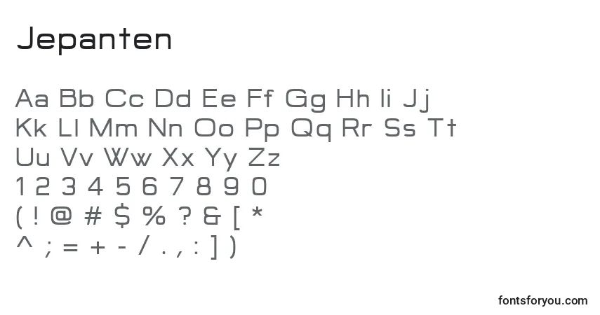 Schriftart Jepanten – Alphabet, Zahlen, spezielle Symbole