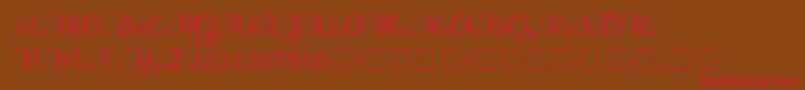 フォントRechtmanScriptMedium – 赤い文字が茶色の背景にあります。