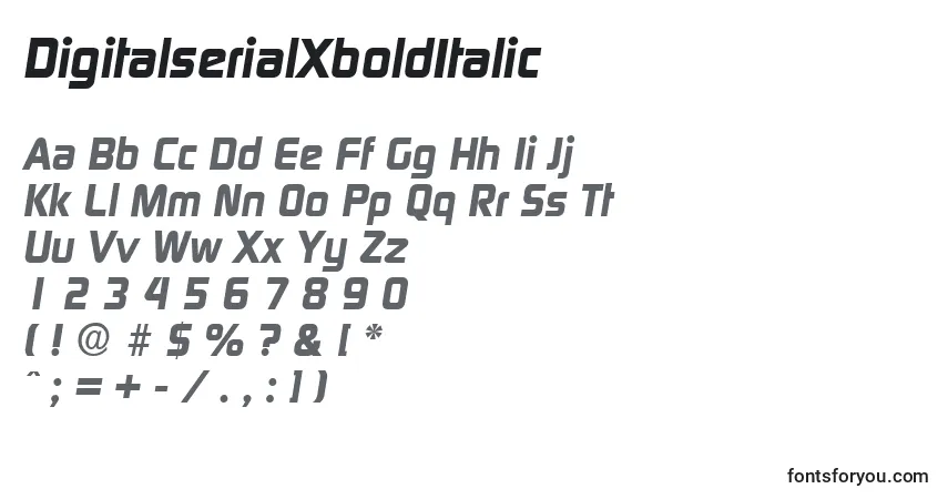 A fonte DigitalserialXboldItalic – alfabeto, números, caracteres especiais