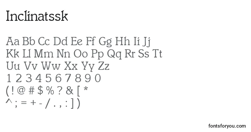 A fonte Inclinatssk – alfabeto, números, caracteres especiais