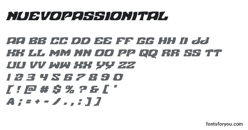 Nuevopassionital-fontti – aakkoset, numerot, erikoismerkit