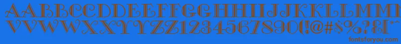 フォントProverDisplayCapsSsi – 茶色の文字が青い背景にあります。