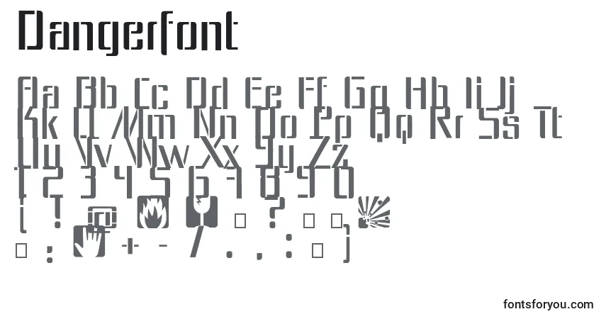 Czcionka Dangerfont – alfabet, cyfry, specjalne znaki