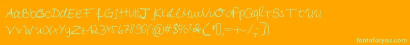 Myfirsthandwriting-Schriftart – Grüne Schriften auf orangefarbenem Hintergrund