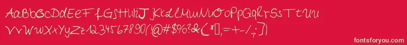 フォントMyfirsthandwriting – 赤い背景に緑の文字