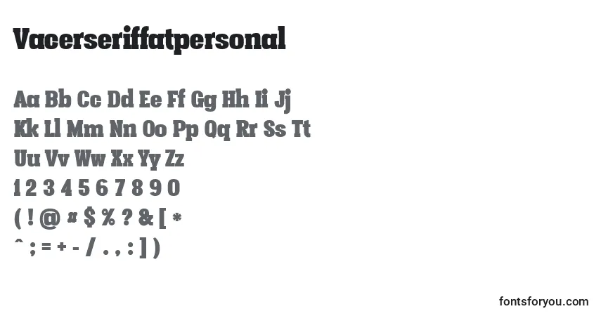 Czcionka Vacerseriffatpersonal – alfabet, cyfry, specjalne znaki