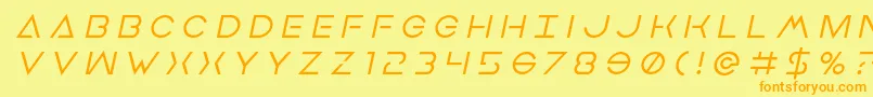 フォントEarthorbitertitleital – オレンジの文字が黄色の背景にあります。