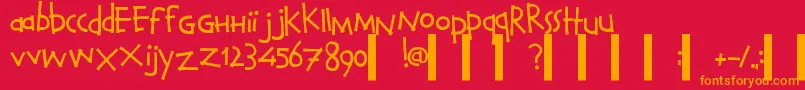 CalvinAndHobbesNormal-Schriftart – Orangefarbene Schriften auf rotem Hintergrund