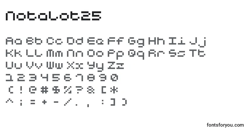 Czcionka Notalot25 – alfabet, cyfry, specjalne znaki