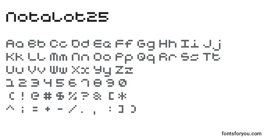 Notalot25-fontti – aakkoset, numerot, erikoismerkit