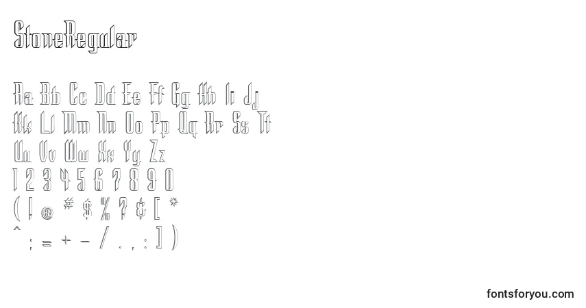 Czcionka StoneRegular – alfabet, cyfry, specjalne znaki