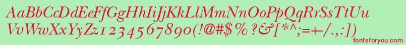 BaskervilleOldstyleSsiNormal-fontti – punaiset fontit vihreällä taustalla