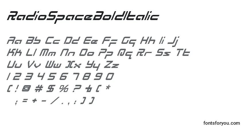 Шрифт RadioSpaceBoldItalic – алфавит, цифры, специальные символы