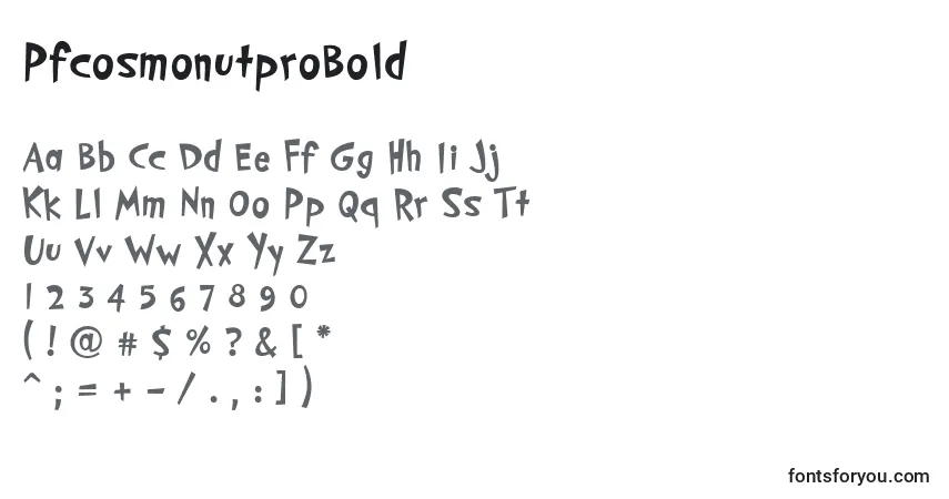 Czcionka PfcosmonutproBold – alfabet, cyfry, specjalne znaki