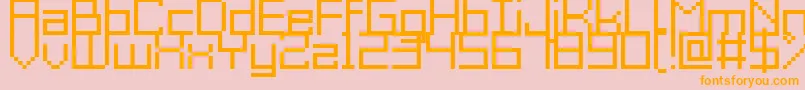 GrixelAcme9Regular-fontti – oranssit fontit vaaleanpunaisella taustalla