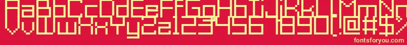GrixelAcme9Regular-fontti – keltaiset fontit punaisella taustalla