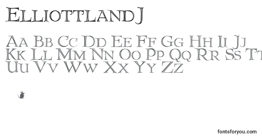 Czcionka ElliottlandJ – alfabet, cyfry, specjalne znaki