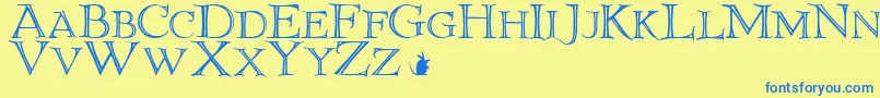 フォントElliottlandJ – 青い文字が黄色の背景にあります。