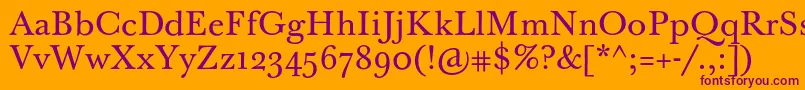 BaskervilleTenPro-Schriftart – Violette Schriften auf orangefarbenem Hintergrund
