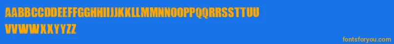 フォントDirtybag – オレンジ色の文字が青い背景にあります。