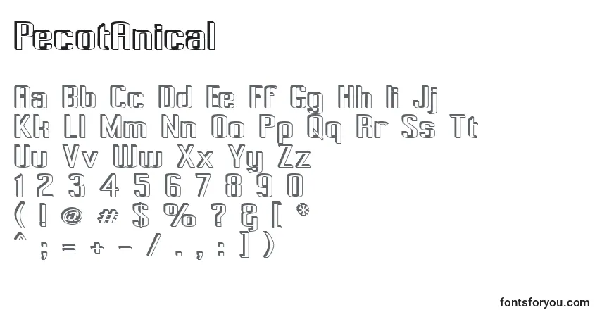 Czcionka PecotAnical – alfabet, cyfry, specjalne znaki