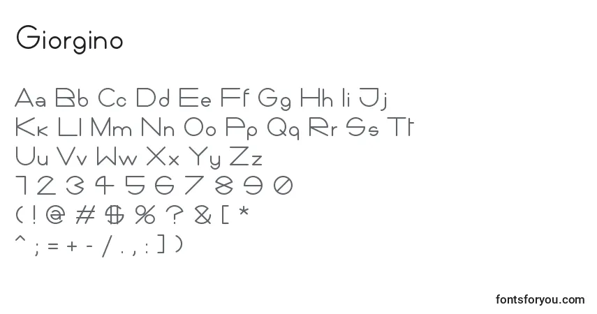 Czcionka Giorgino – alfabet, cyfry, specjalne znaki