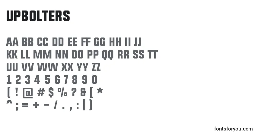 Czcionka Upbolters – alfabet, cyfry, specjalne znaki