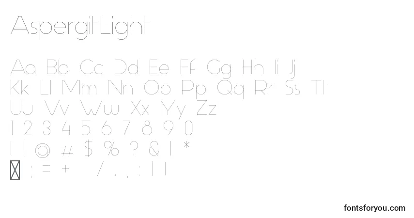 Czcionka AspergitLight – alfabet, cyfry, specjalne znaki