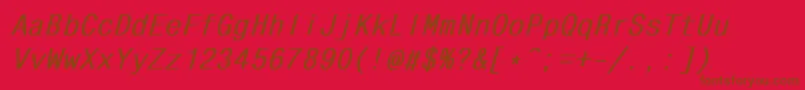 MonocondensedBoldItalic-Schriftart – Braune Schriften auf rotem Hintergrund