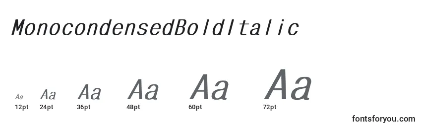 Größen der Schriftart MonocondensedBoldItalic