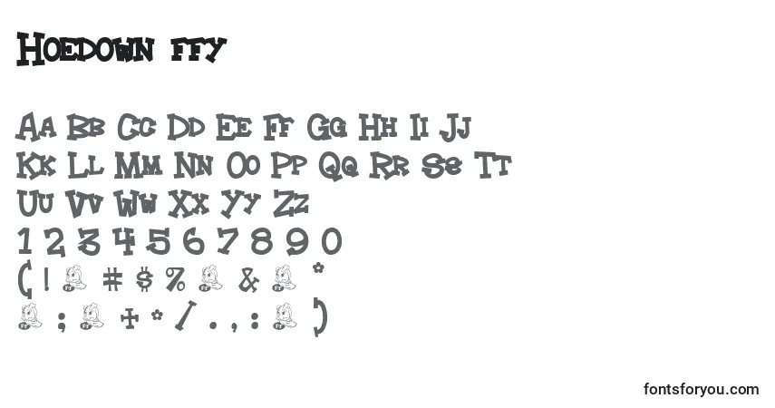 Schriftart Hoedown ffy – Alphabet, Zahlen, spezielle Symbole