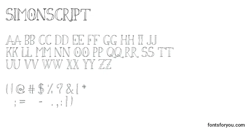 Czcionka Simonscript – alfabet, cyfry, specjalne znaki