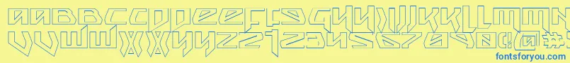 SnubfighterOutline-Schriftart – Blaue Schriften auf gelbem Hintergrund