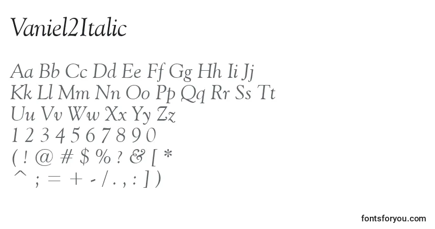 Schriftart Vaniel2Italic – Alphabet, Zahlen, spezielle Symbole