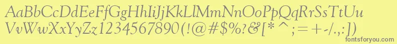 Vaniel2Italic-fontti – harmaat kirjasimet keltaisella taustalla