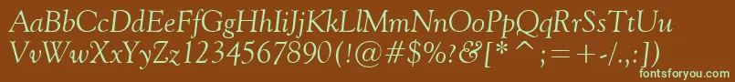 Vaniel2Italic-fontti – vihreät fontit ruskealla taustalla