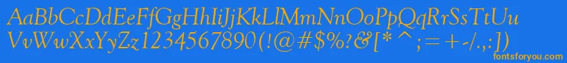 フォントVaniel2Italic – オレンジ色の文字が青い背景にあります。