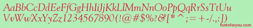Vaniel2Italic-fontti – punaiset fontit vihreällä taustalla
