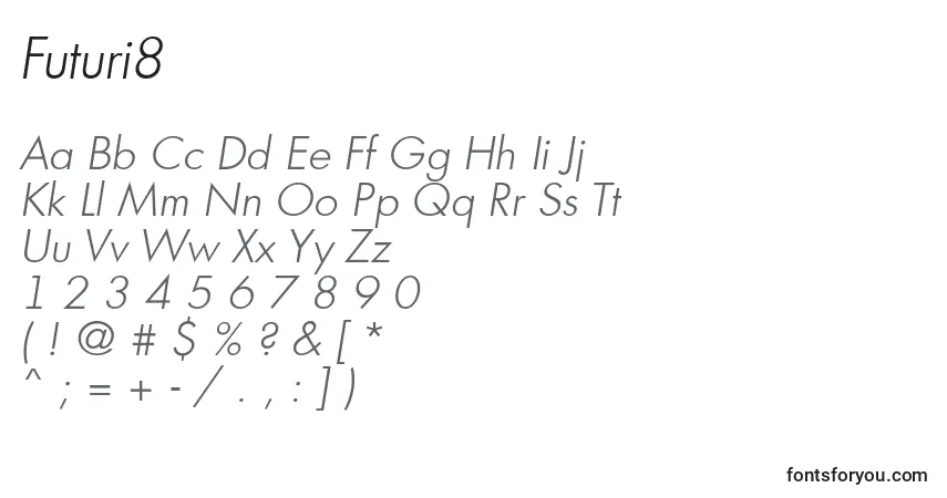 Futuri8-fontti – aakkoset, numerot, erikoismerkit