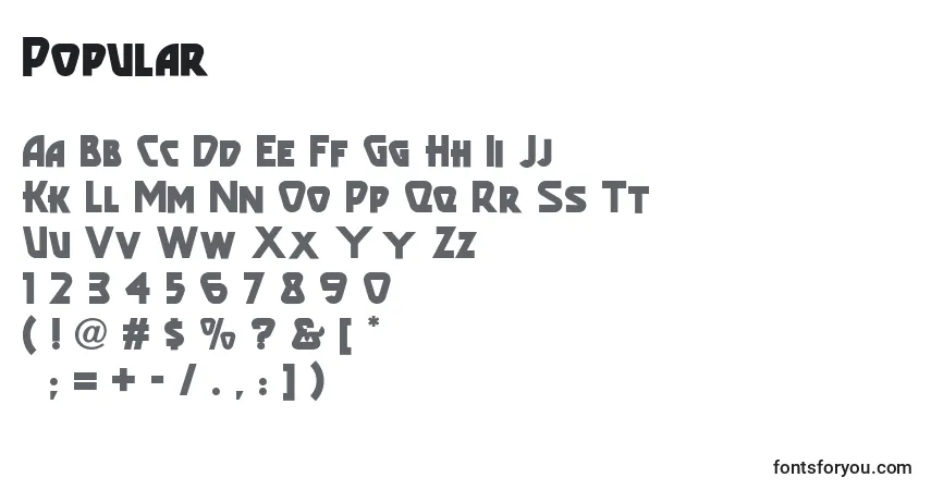 A fonte Popular – alfabeto, números, caracteres especiais