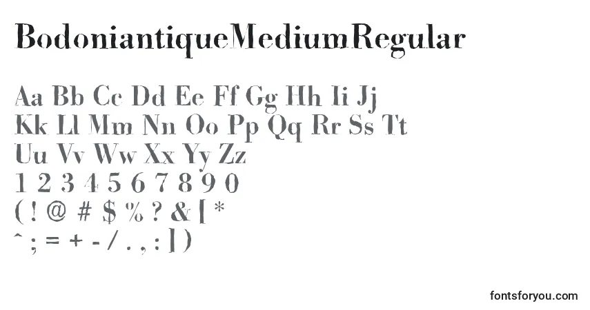 A fonte BodoniantiqueMediumRegular – alfabeto, números, caracteres especiais
